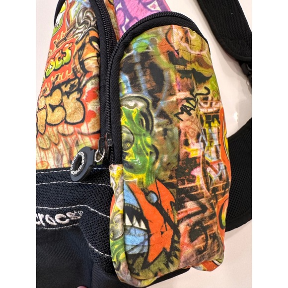 Crocs Graffiti Print Sling Backpack Bag Crossbody Adjustable Strap Retro Purse - Picture 12 of 15
